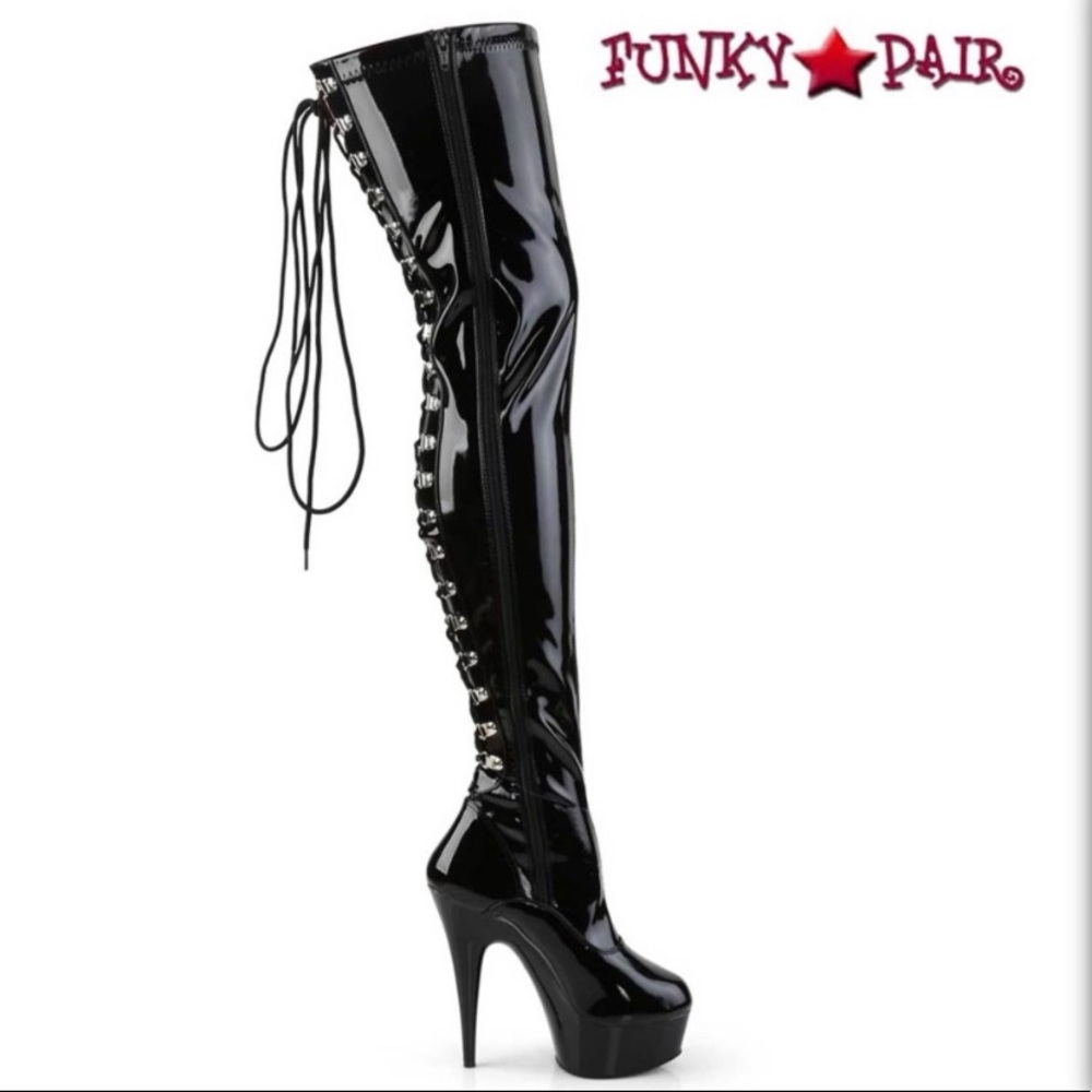 Sexy Lace up With zipper thigh high boots (black)